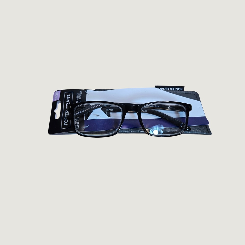 Foster Grant Cole BLK Reading Glasses Black Rectangular Frame +3.25 Strength NWT